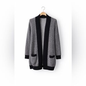 Rafaella Black and White Open-Front Cardigan, Size 1X